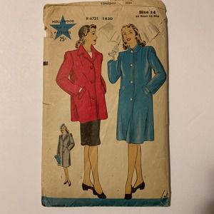 Hollywood Vintage Pattern #1430 Women's Overcoat/Raincoat Sizes 12-20